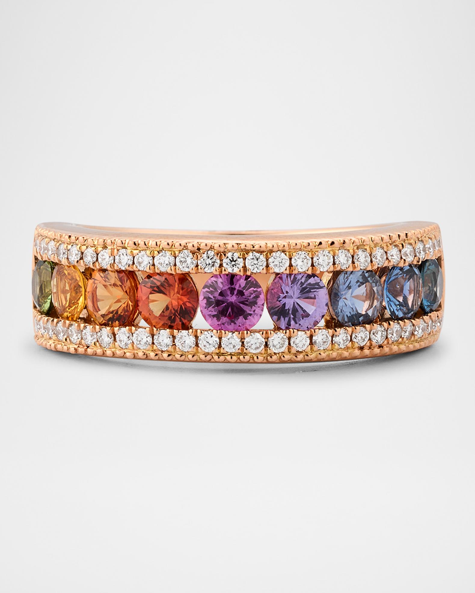 Lisa Nik Rainbow 18K Rose Gold Channel Sapphire and Diamond Triple Row ...