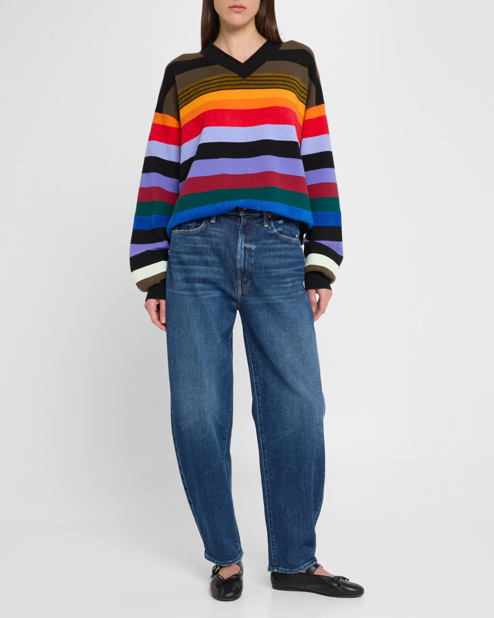 Rainbow Striped V-Neck Sweater 1