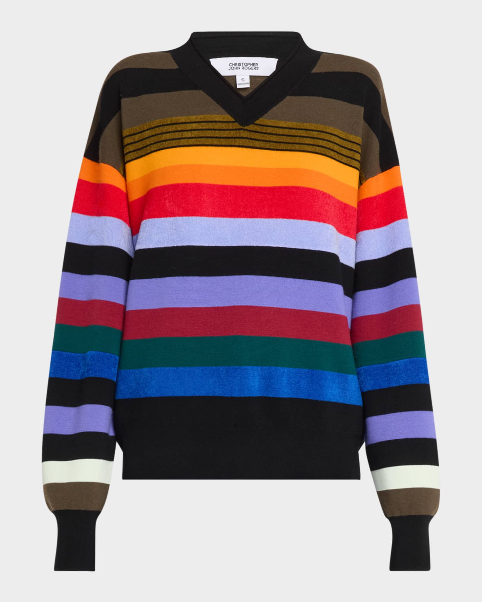 Rainbow Striped V-Neck Sweater 0