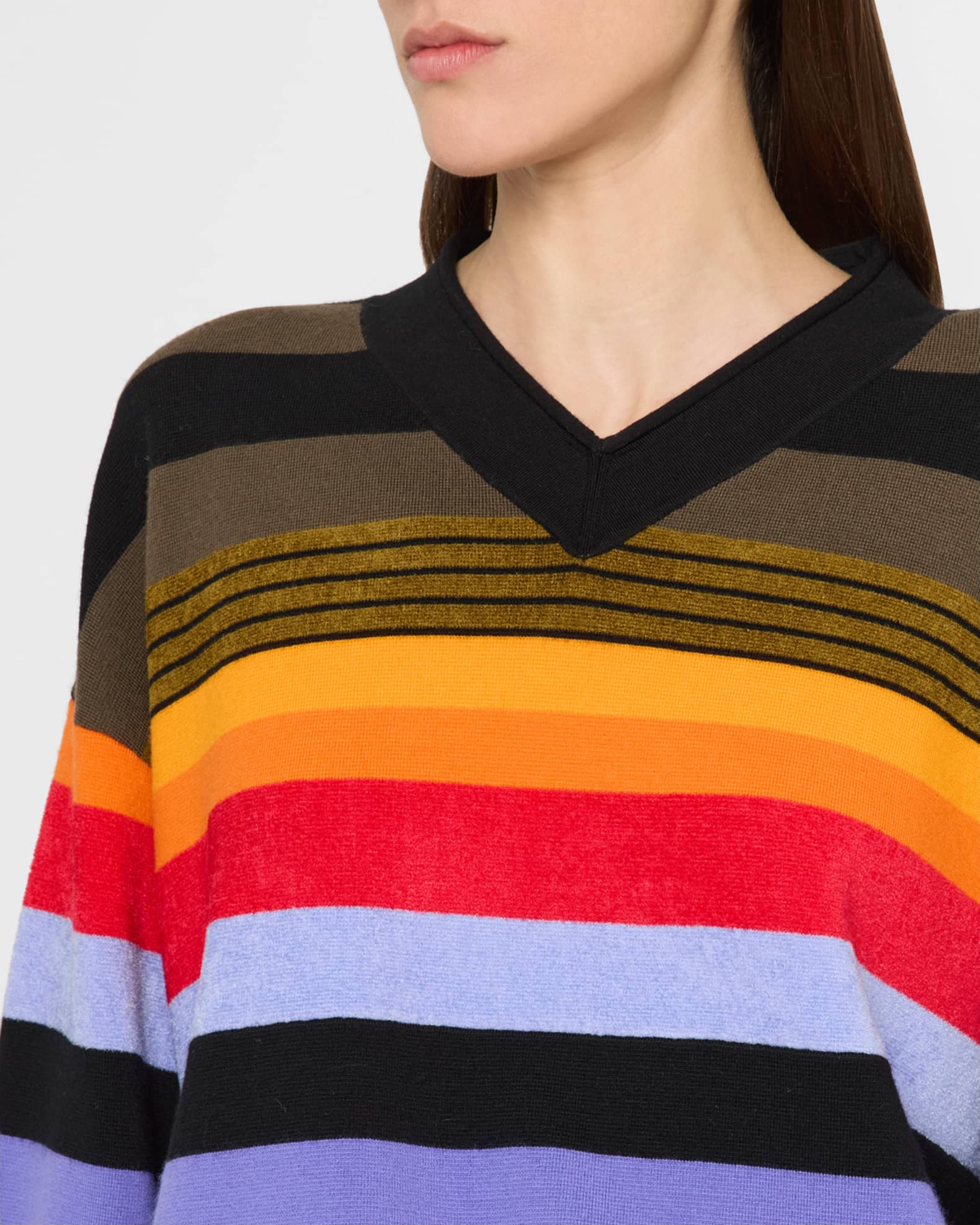 2024年レディースファッション福袋特集 CHRISTOPHER Sweater V-Neck Striped Rainbow ROGERS JOHN XSサイズ以下