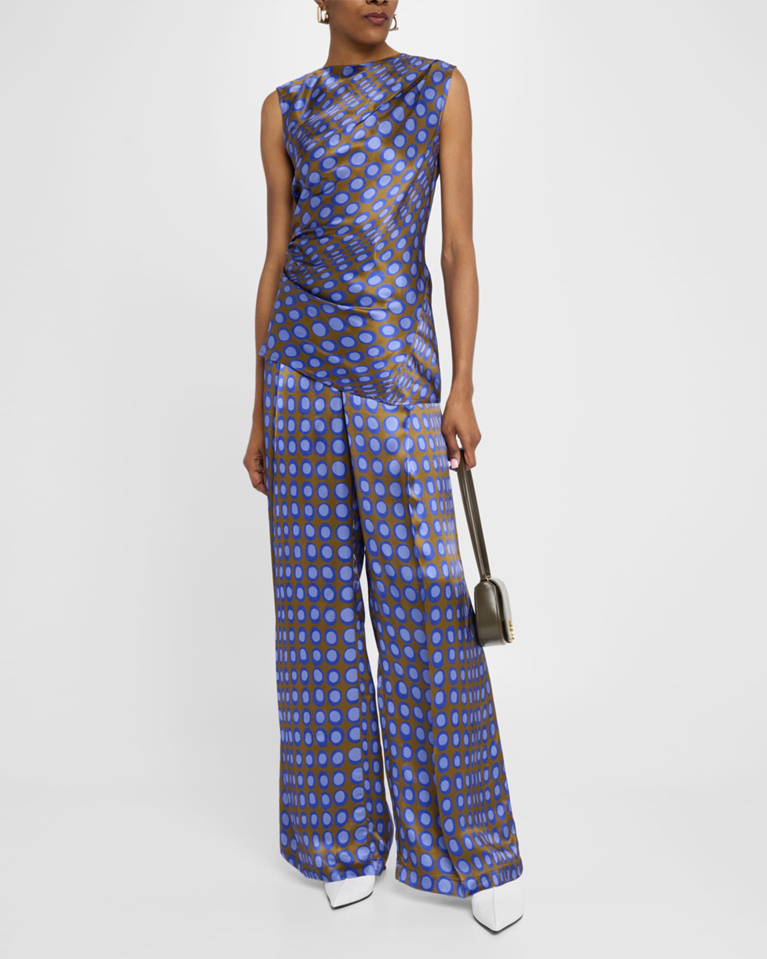 Wiggle Dot Pleated Wide-Leg Satin Trousers 1