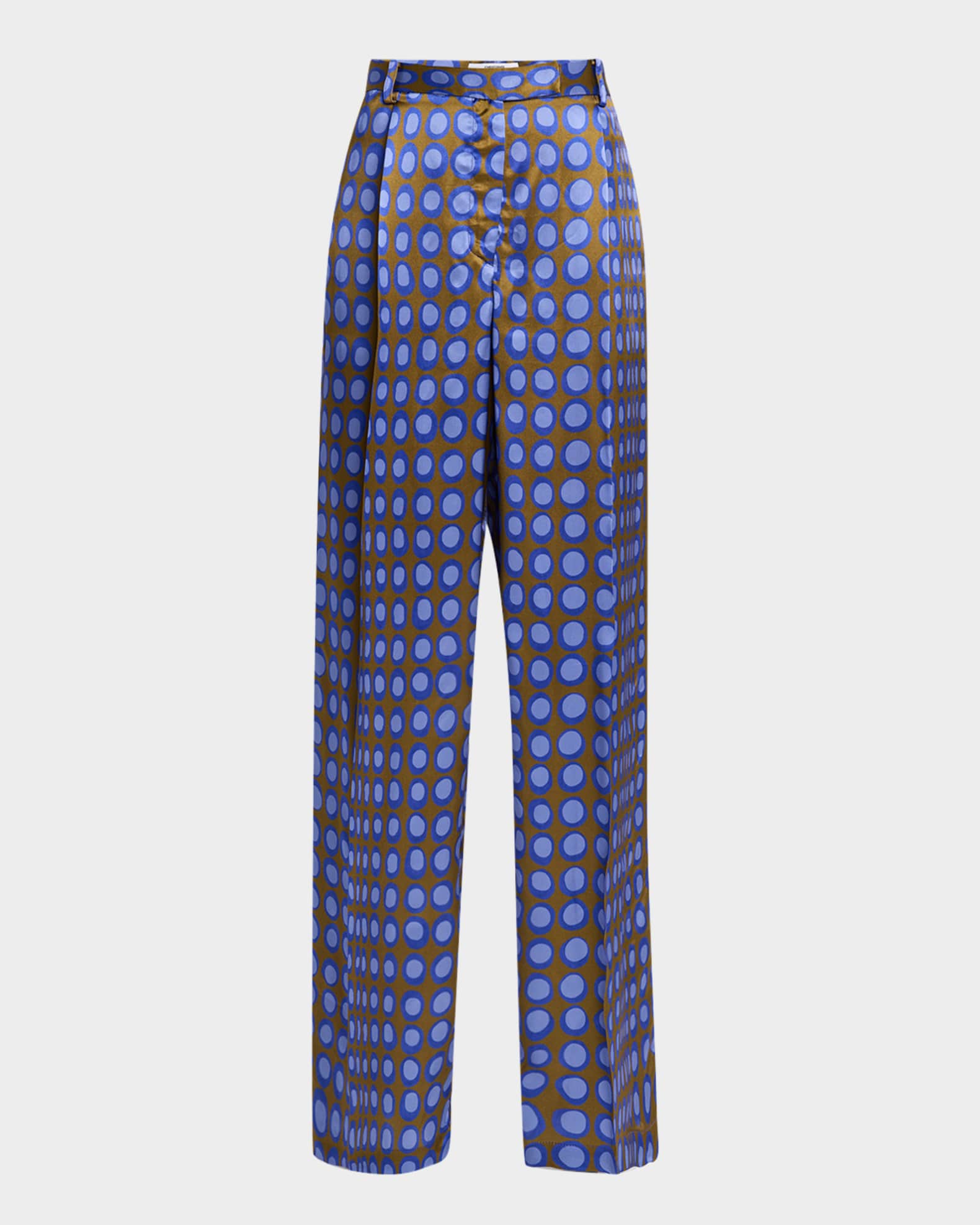 Wiggle Dot Pleated Wide-Leg Satin Trousers 0