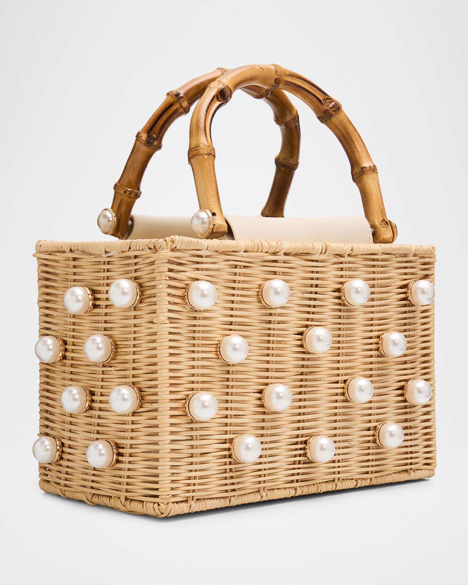 BTB Los Angeles Chloe Pearly Rattan Box Top-Handle Bag | Neiman Marcus