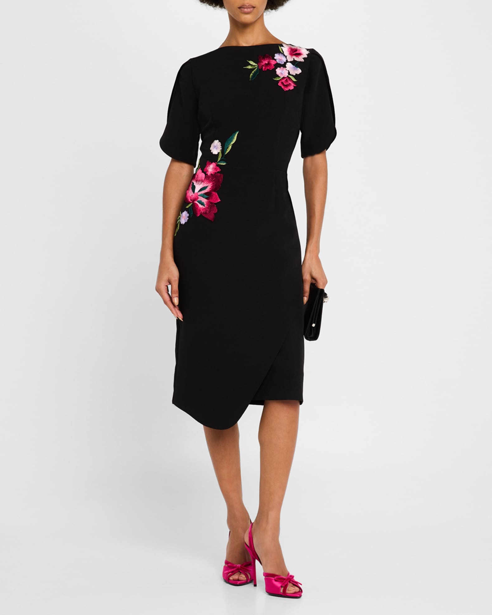 Floral-Embroidered Crepe Dress 1