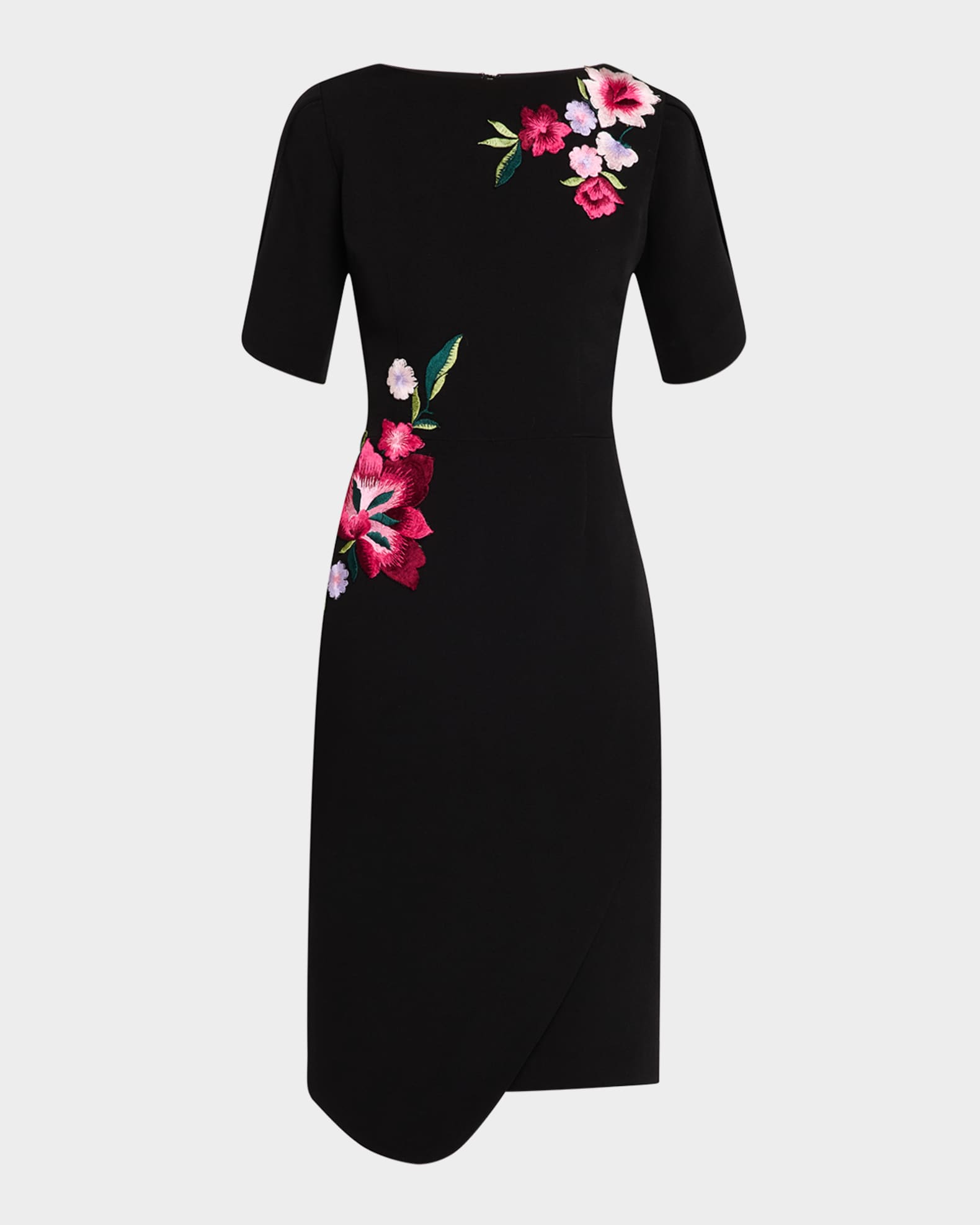 Floral-Embroidered Crepe Dress 0
