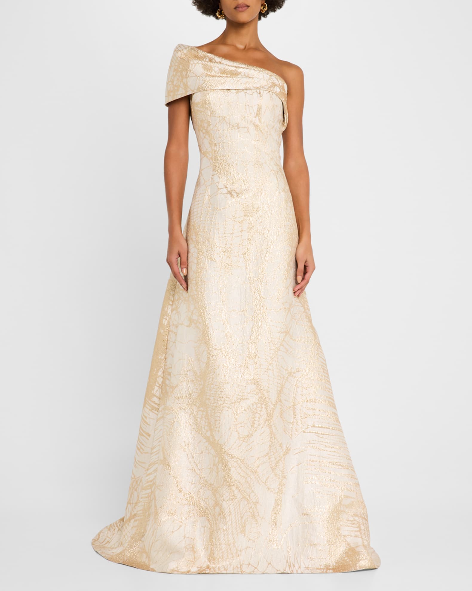 One-Shoulder Metallic Jacquard Gown 1