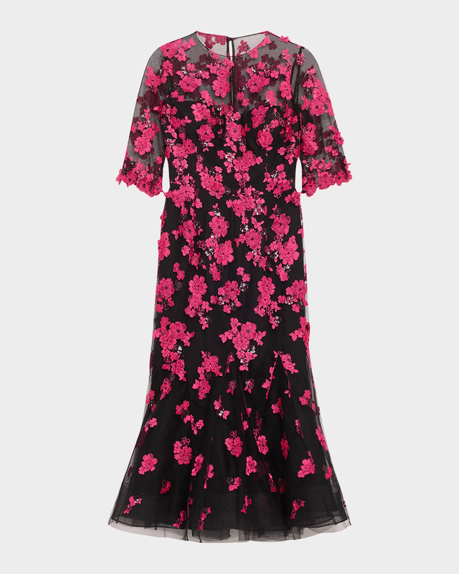Beaded Floral-Embroidered Trumpet Midi Dress 0