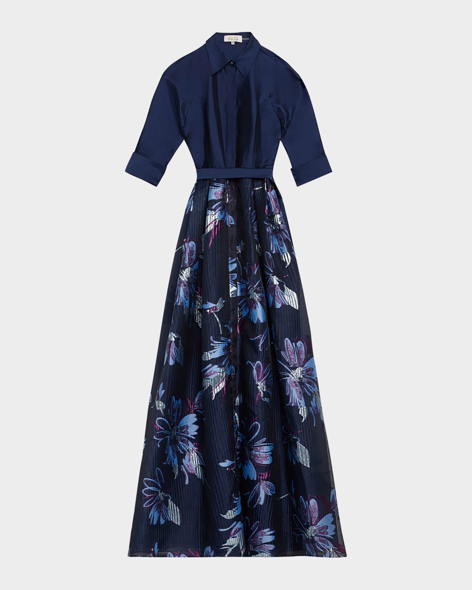 Taffeta & Floral Jacquard Organza Shirt Gown 0