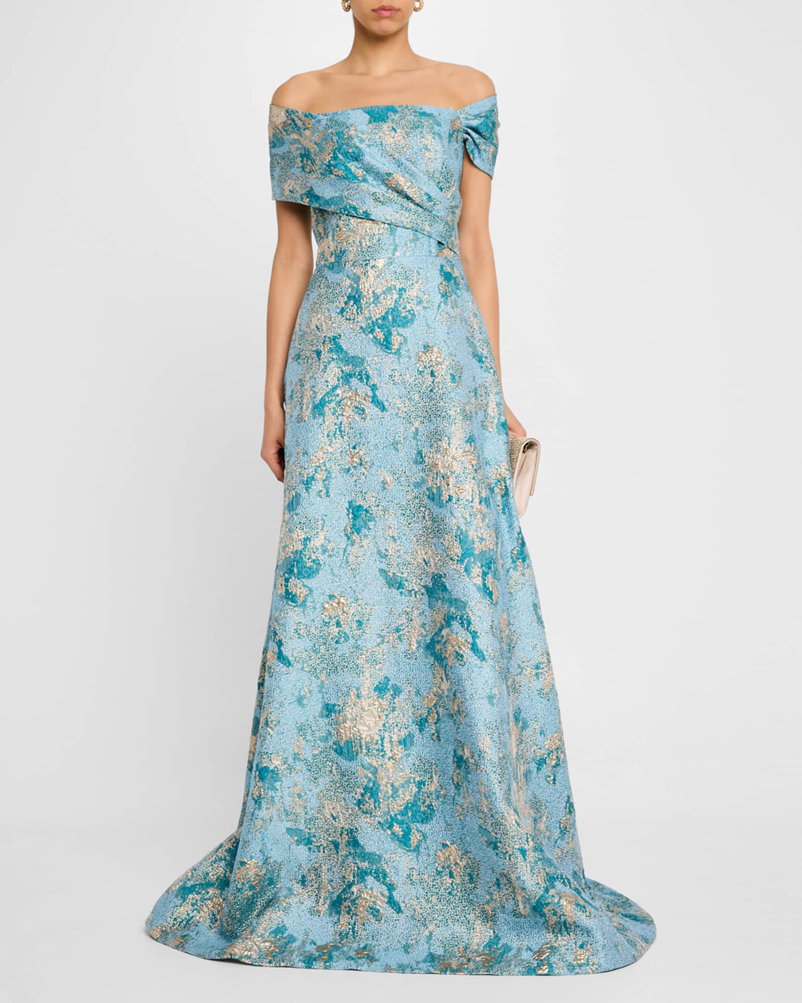 Off-Shoulder Metallic Jacquard Gown