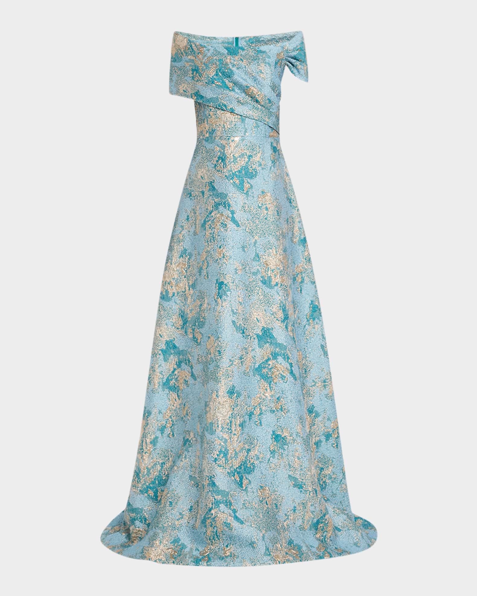 Off-Shoulder Metallic Jacquard Gown