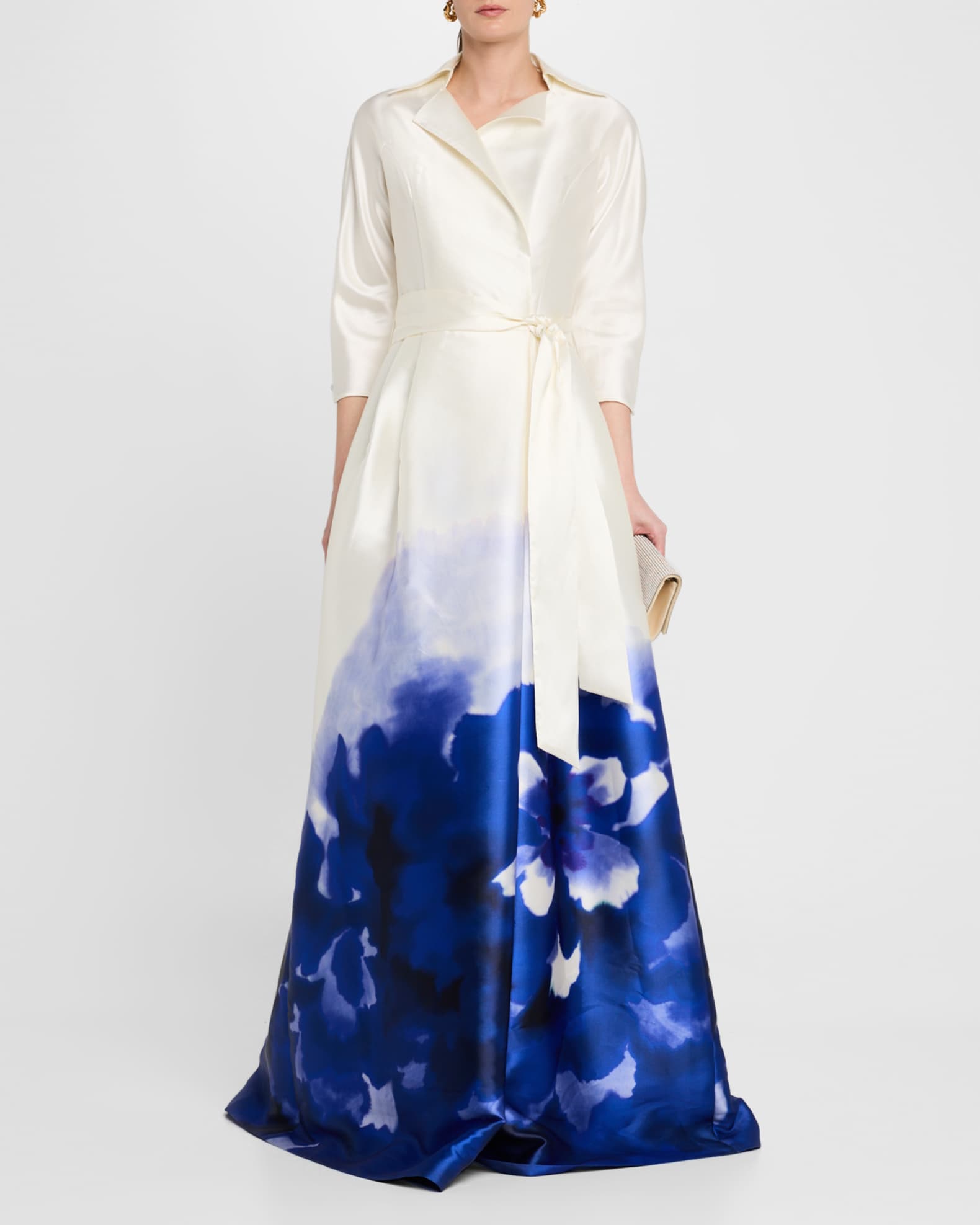 Border-Print Mikado Shirt Gown 1