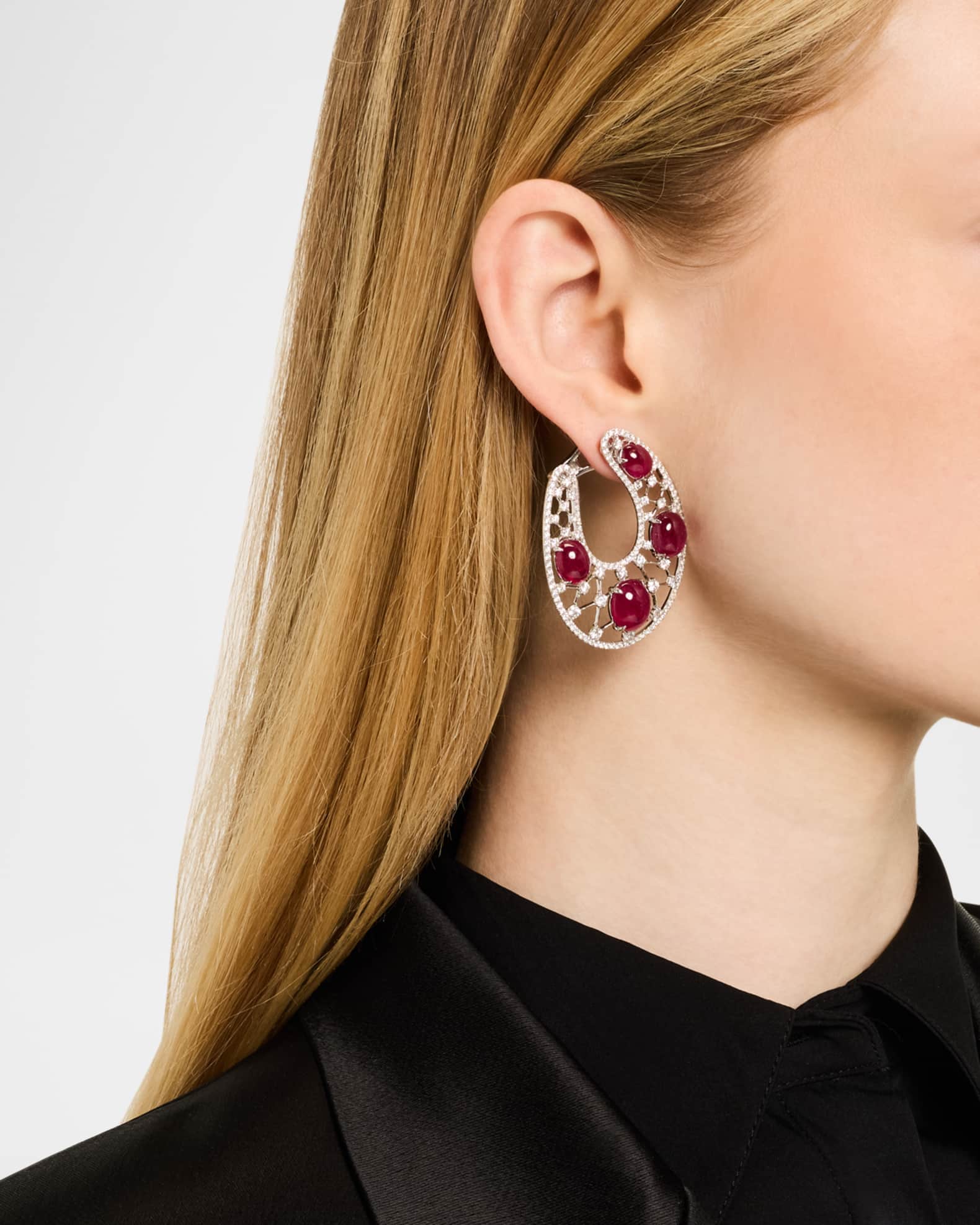 18K White Gold Ruby and Diamond Clip-On Earrings 1