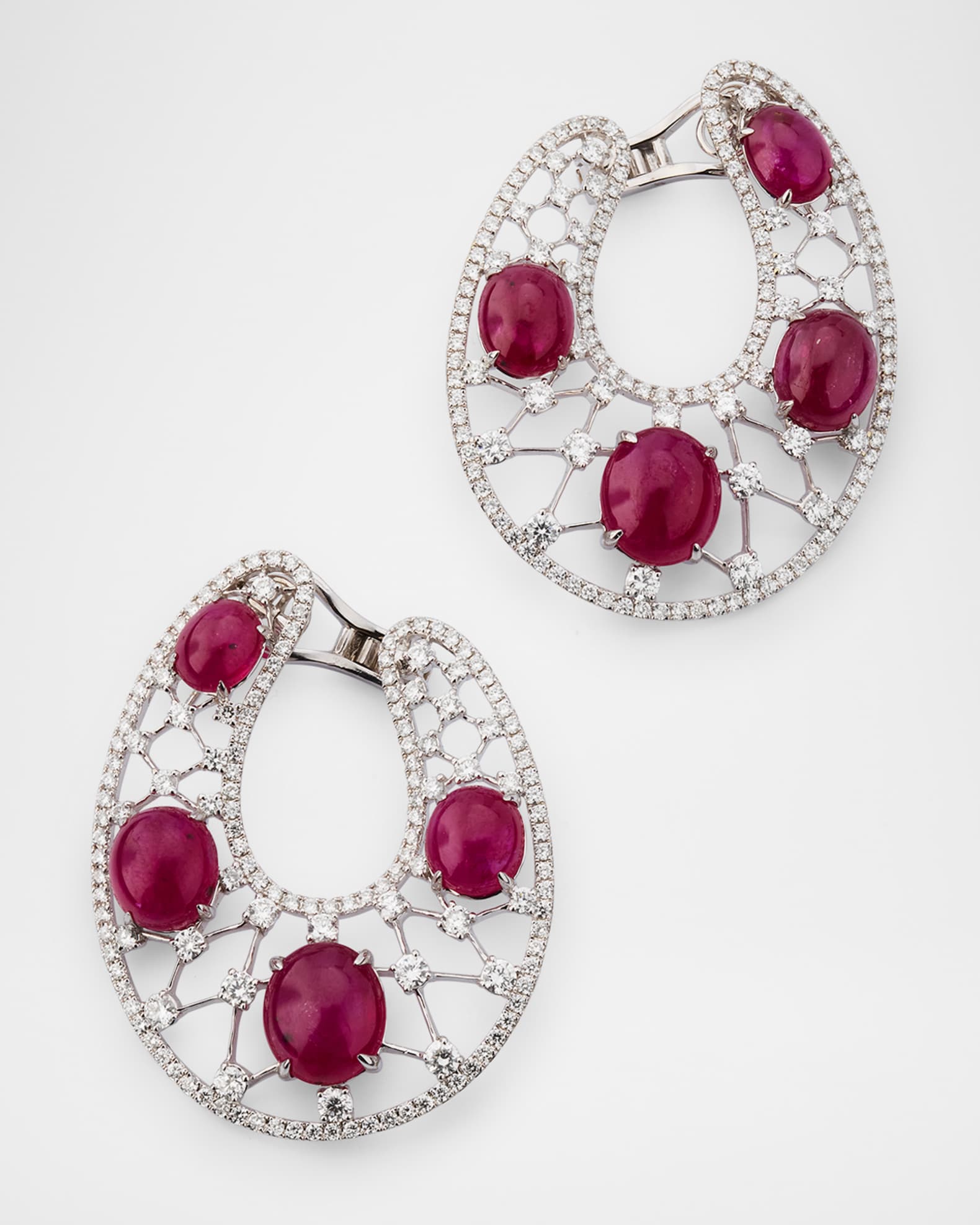 18K White Gold Ruby and Diamond Clip-On Earrings 0