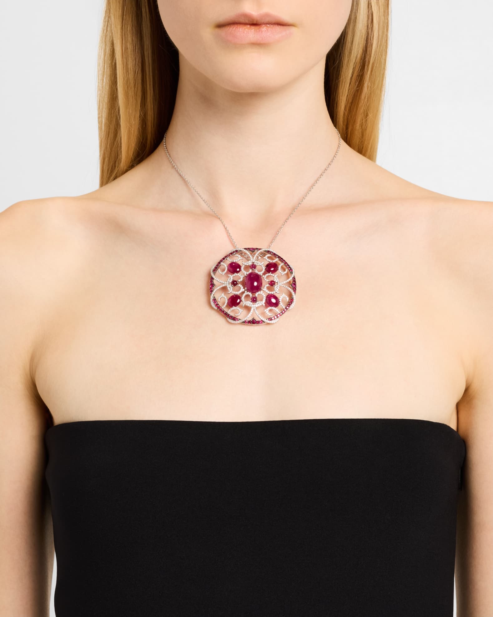 18K White Gold Ruby and Diamond Pendant 1
