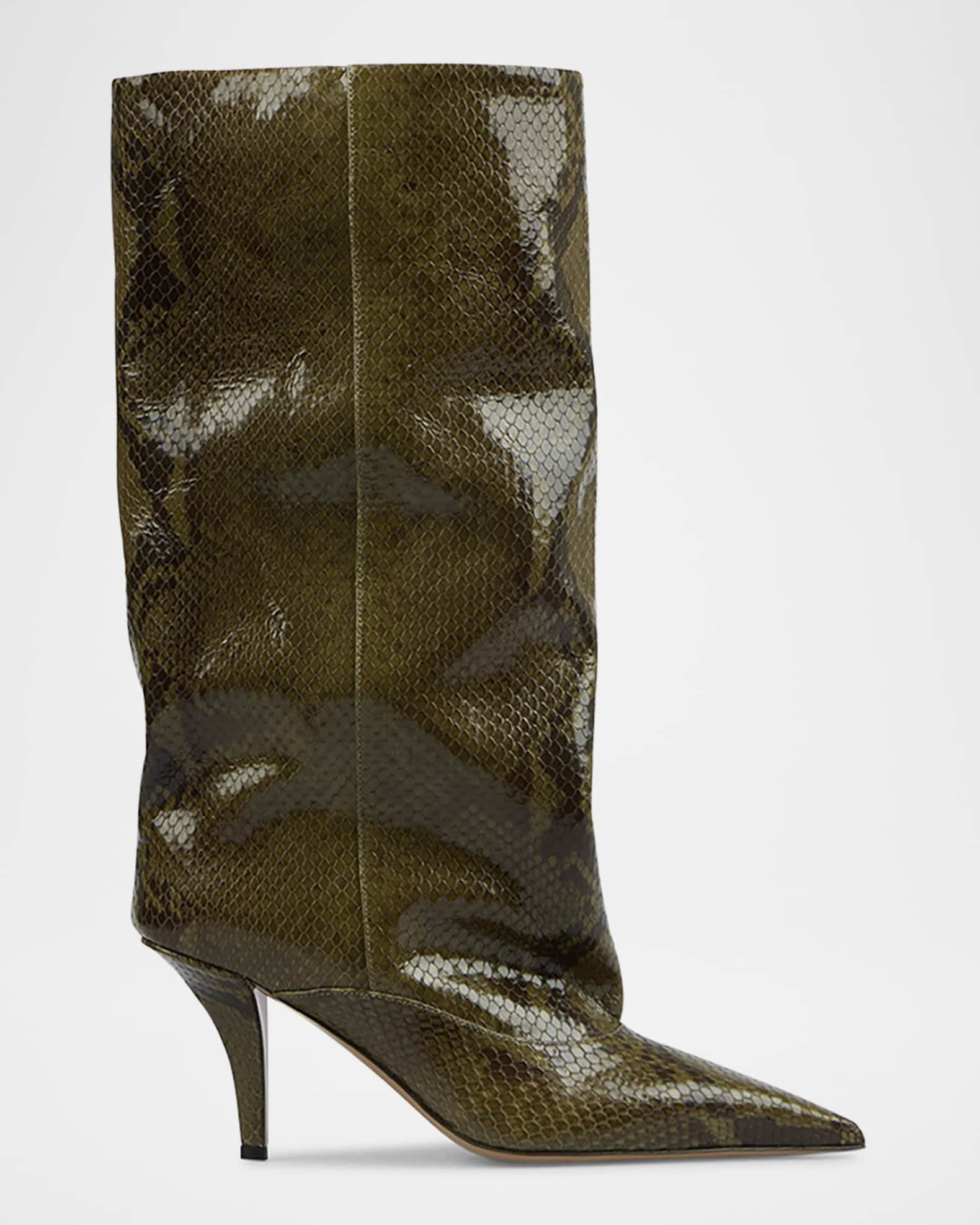 Paris Texas Ines Snakeskin Embossed Leather Knee High Stiletto Boots Neiman Marcus