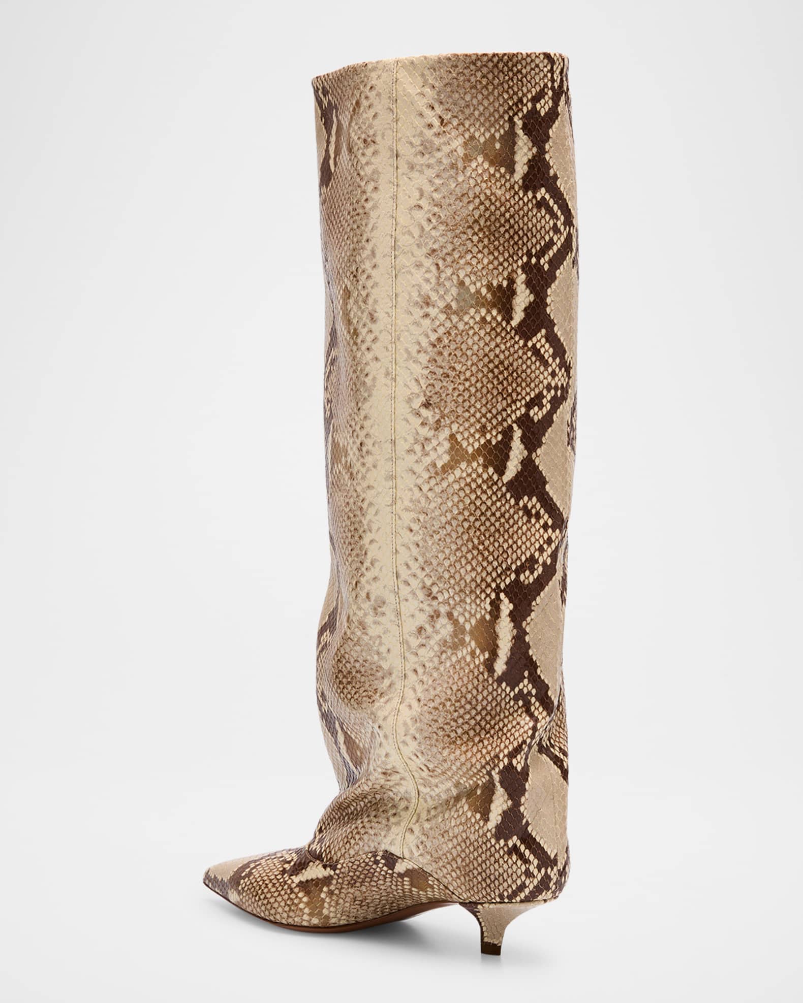 Ines Snakeskin Embossed Knee High Comma Heel Boots