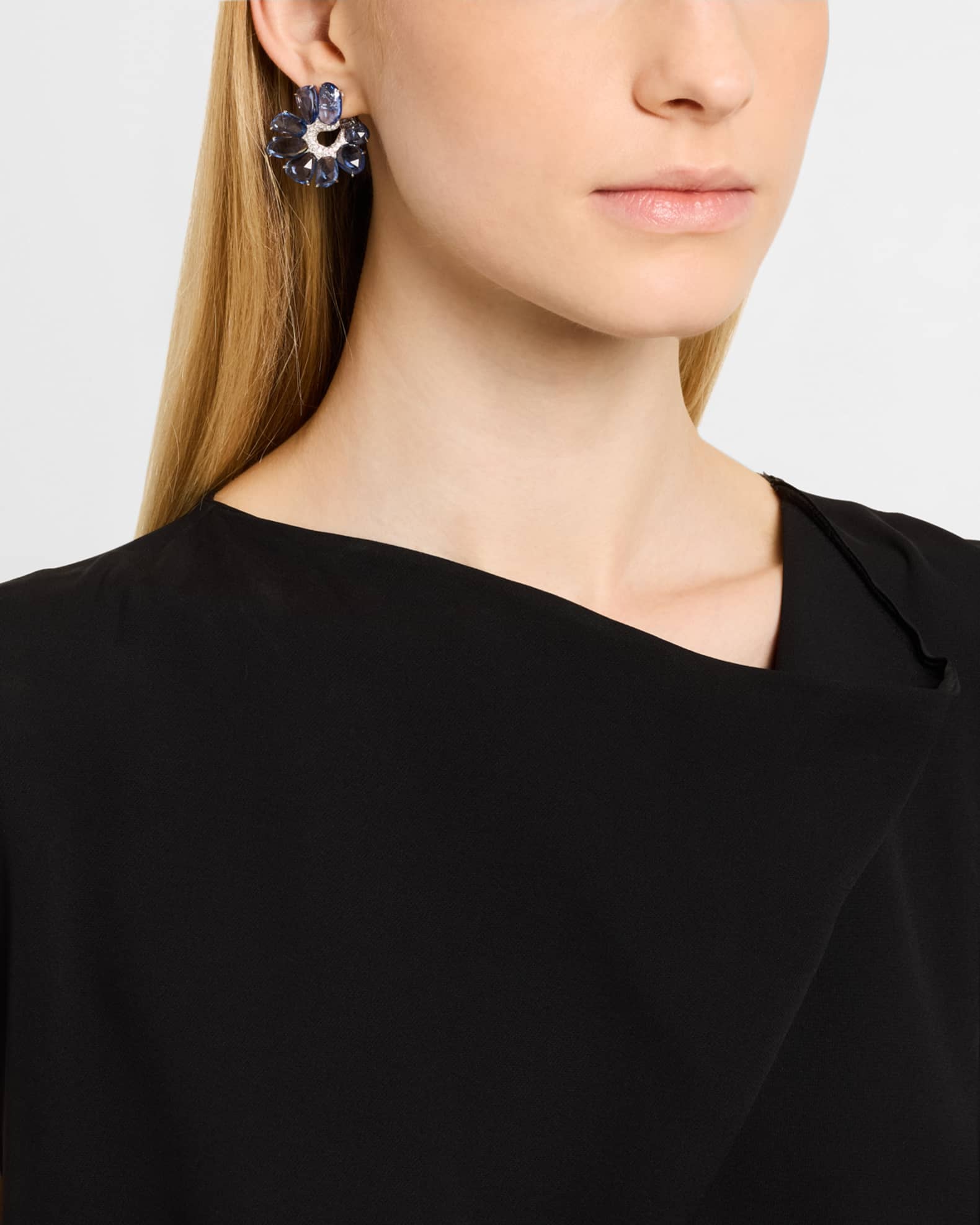 18K White Gold One-of-a-Kind Blue Sapphire and Diamond Earrings 1