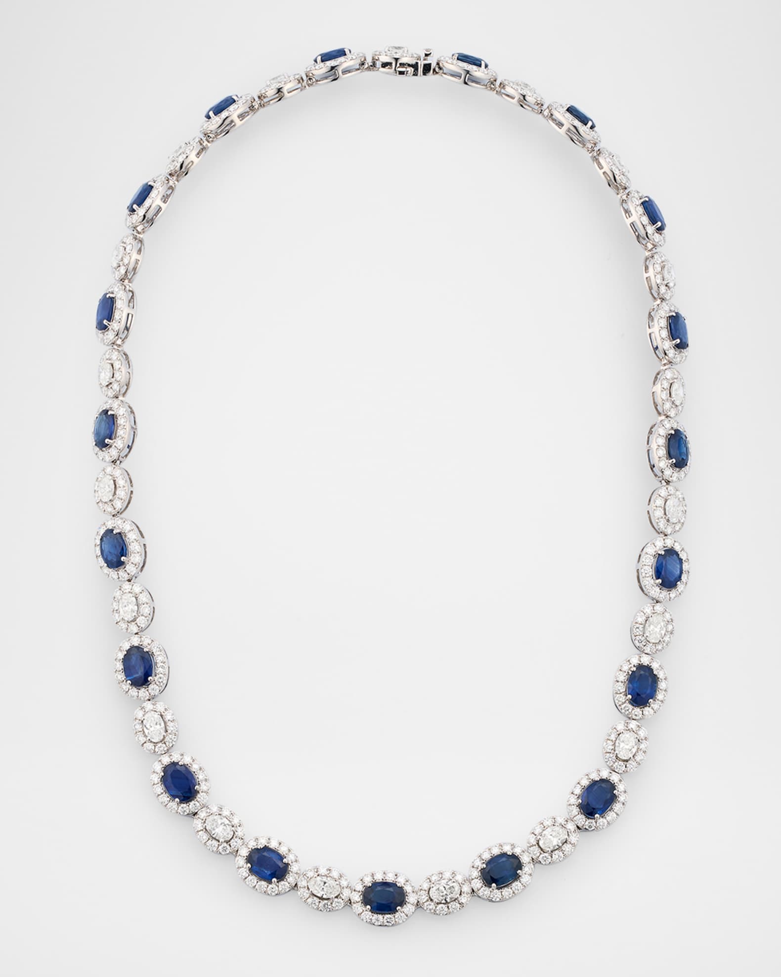 18K White Gold Sapphire and Diamond Classic Tennis Necklace, 16"L 0