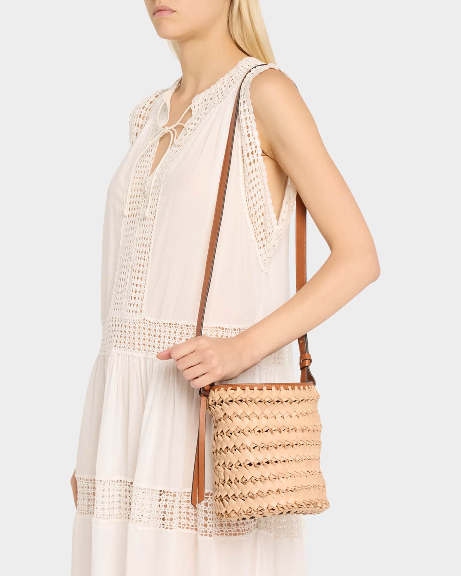 Imani Woven Leather Drawstring Bucket Bag 1