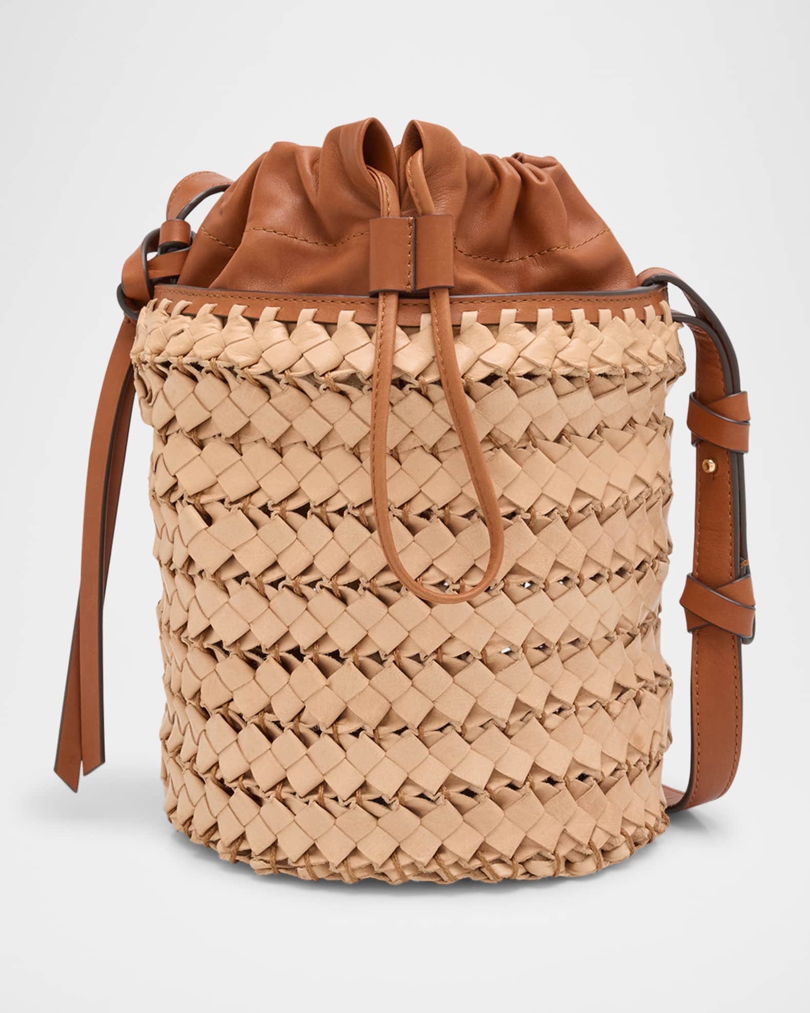 Imani Woven Leather Drawstring Bucket Bag 0