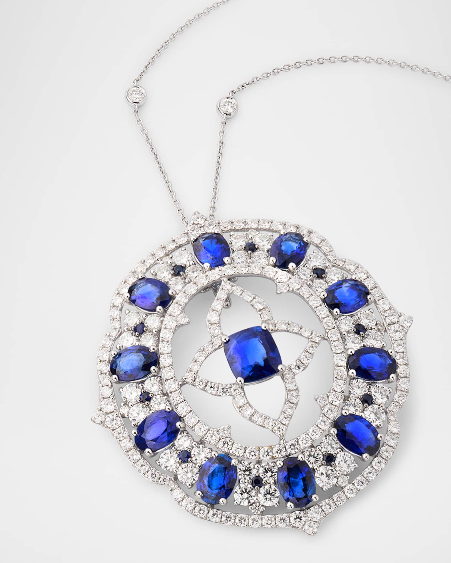 18K White Gold Blue Sapphire and Diamond Couture Pendant  1