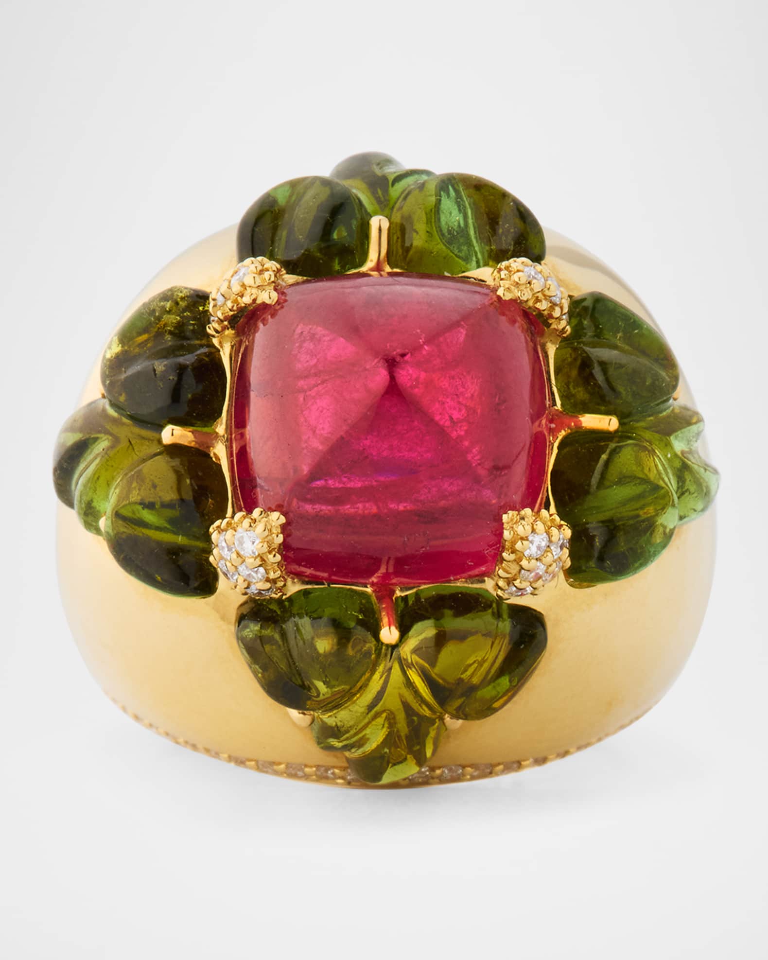 18K Yellow Gold Statement Ring with Rubellite, Tourmaline, and Diamonds 0