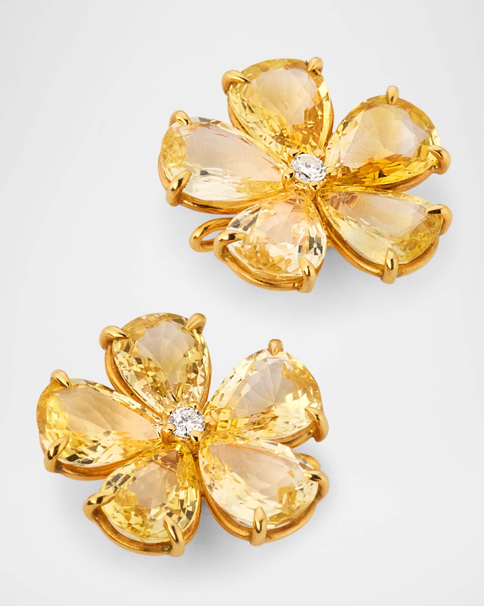 18K Yellow Gold Flower Earrings with Yellow Sapphire and Diamonds 1