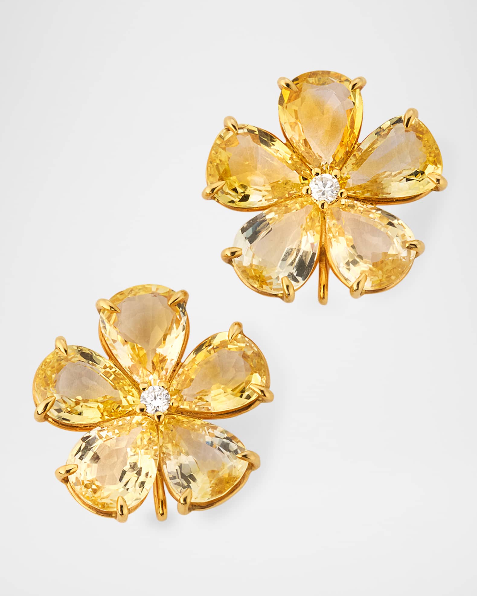 18K Yellow Gold Flower Earrings with Yellow Sapphire and Diamonds 0