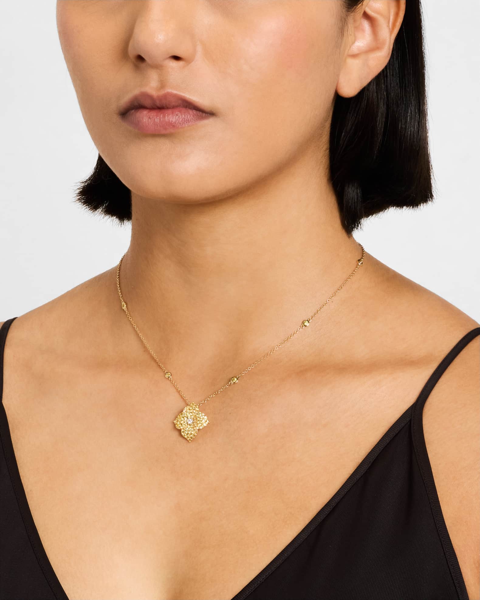 18K Gold Yellow Sapphire and Diamond Flower Pendant Necklace, 18"L 1