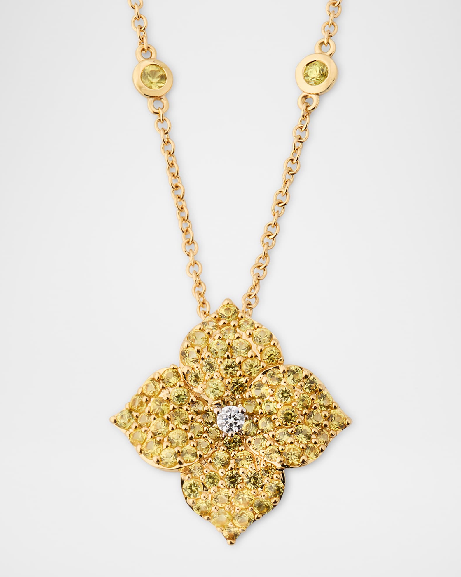 18K Gold Yellow Sapphire and Diamond Flower Pendant Necklace, 18"L 0
