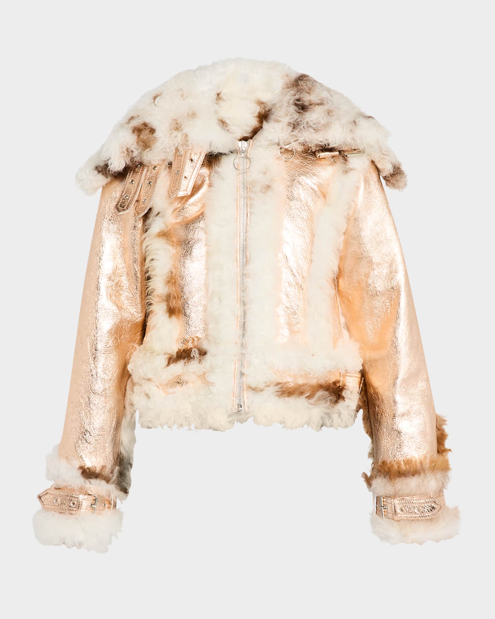 Metallic shearling jacket on sale