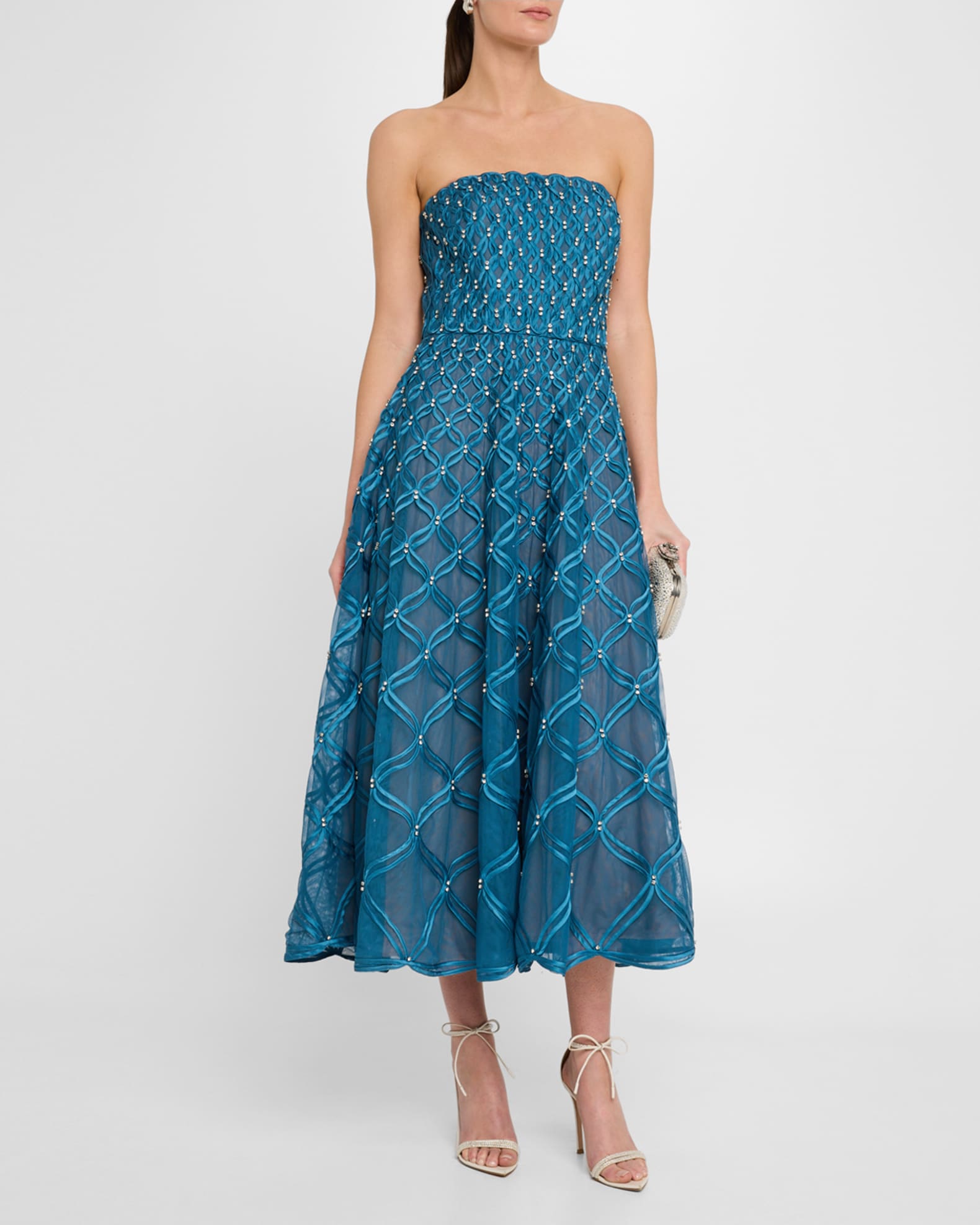 Xolani Strapless Ribbon & Crystal Midi Dress 1