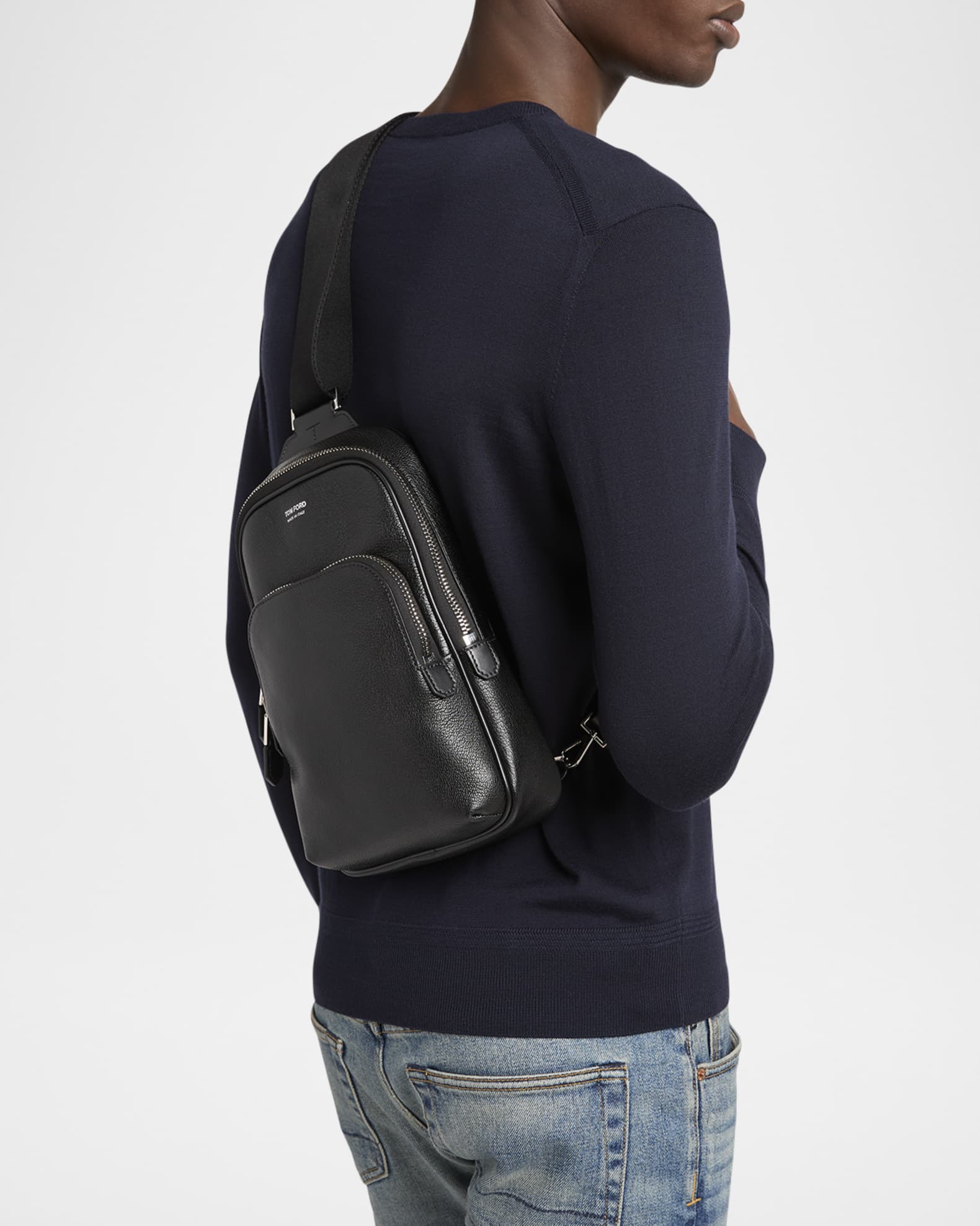 Men's Shiny Grain Leather Crossbody Backpack 1