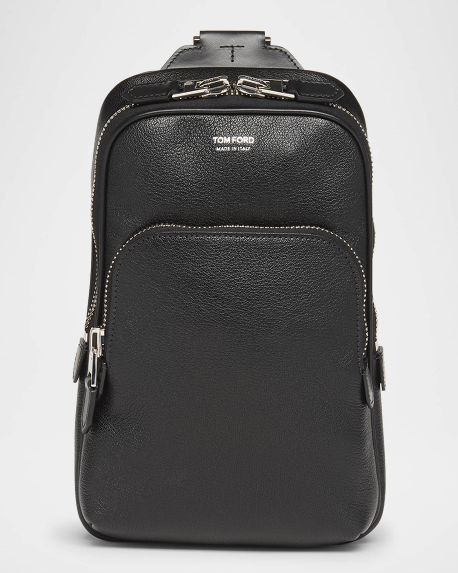 Men s Shiny Grain Leather Crossbody Backpack