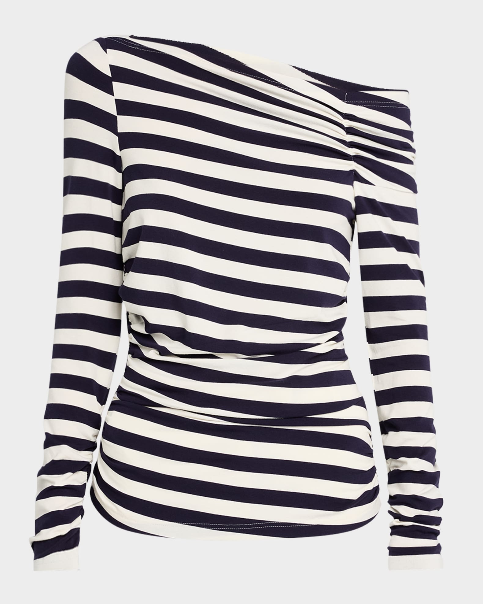 Ruched Off-The-Shoulder Striped Top 0