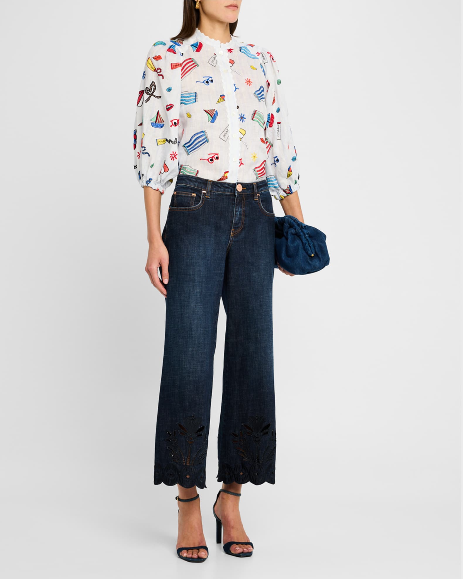 Eyelet Cutout Wide-Leg Ankle Jeans 1