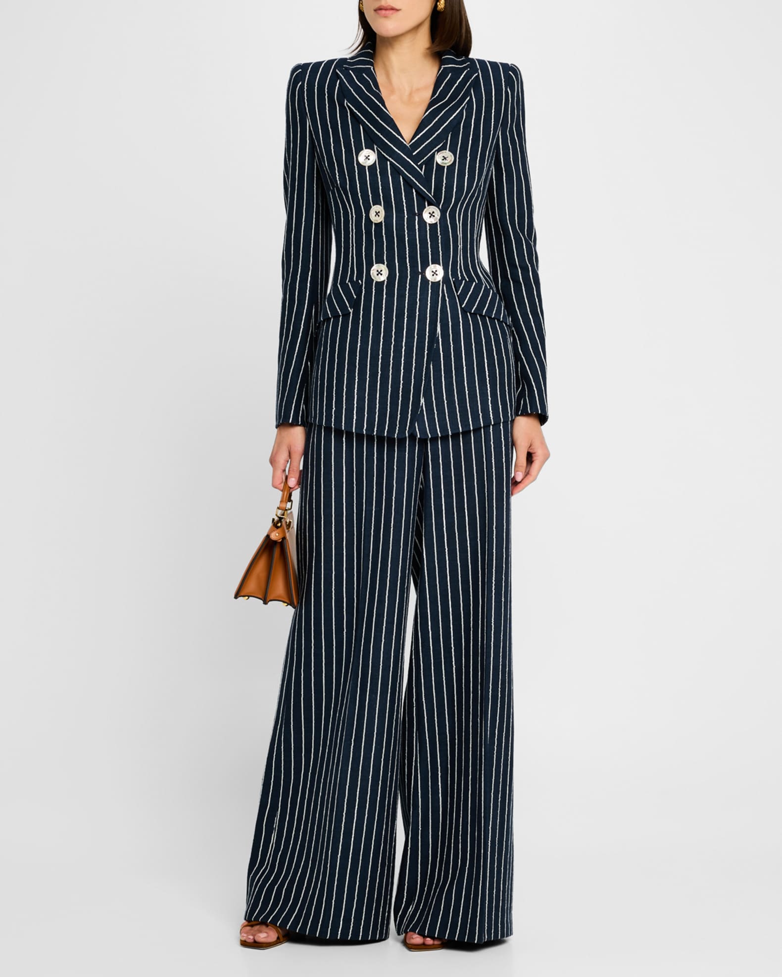 Chain Pinstriped Linen-Blend Double-Breasted Jacket 1