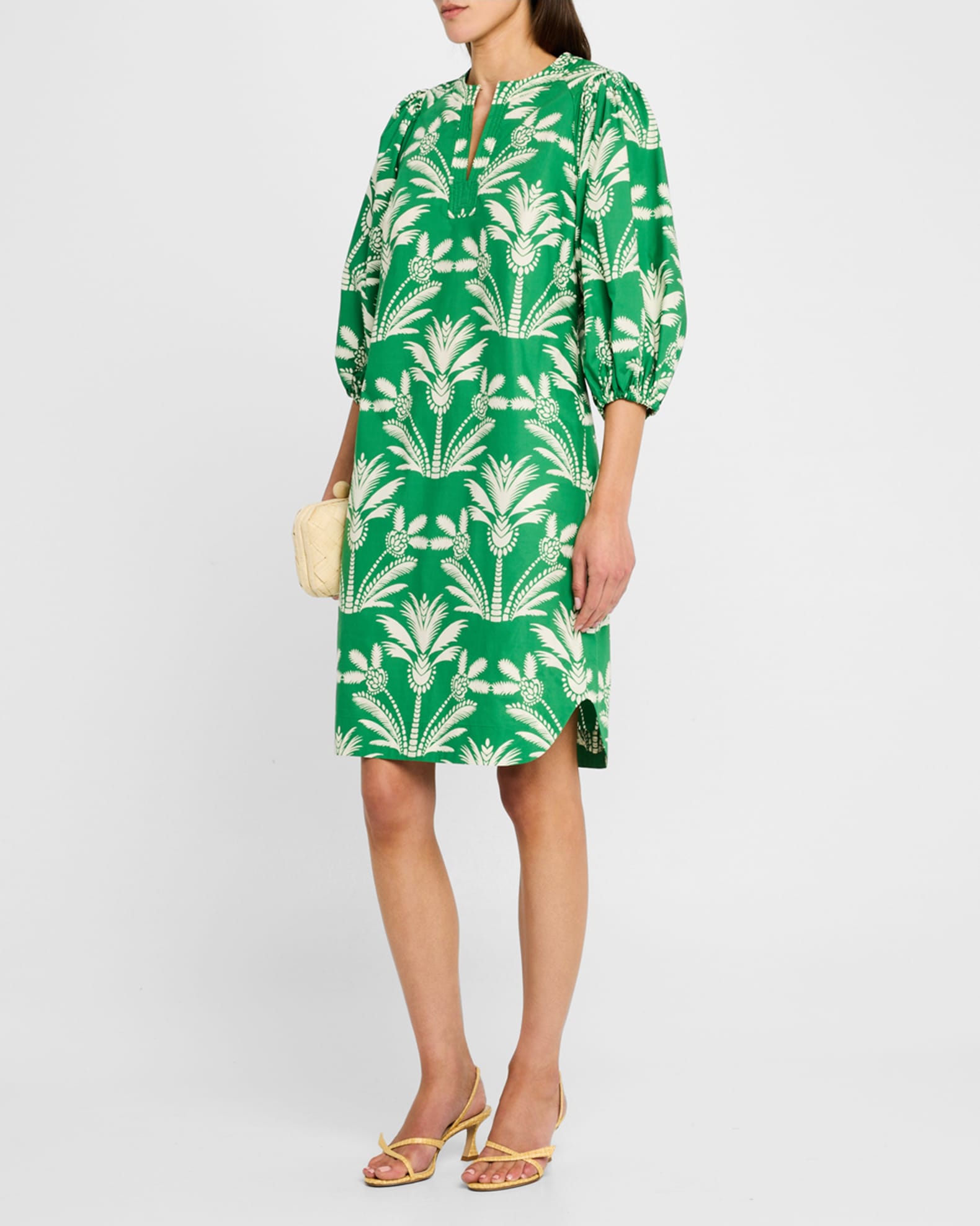Palm Print 3/4-Sleeve Cotton Shift Dress 1