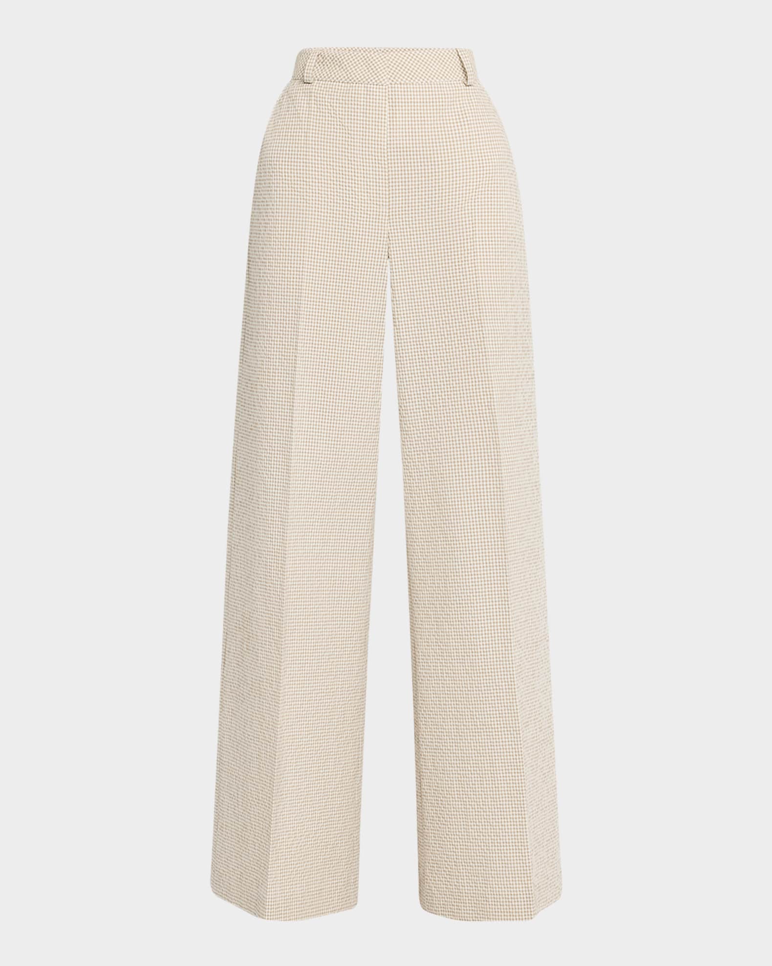 Gingham Seersucker Wide-Leg Pants 0