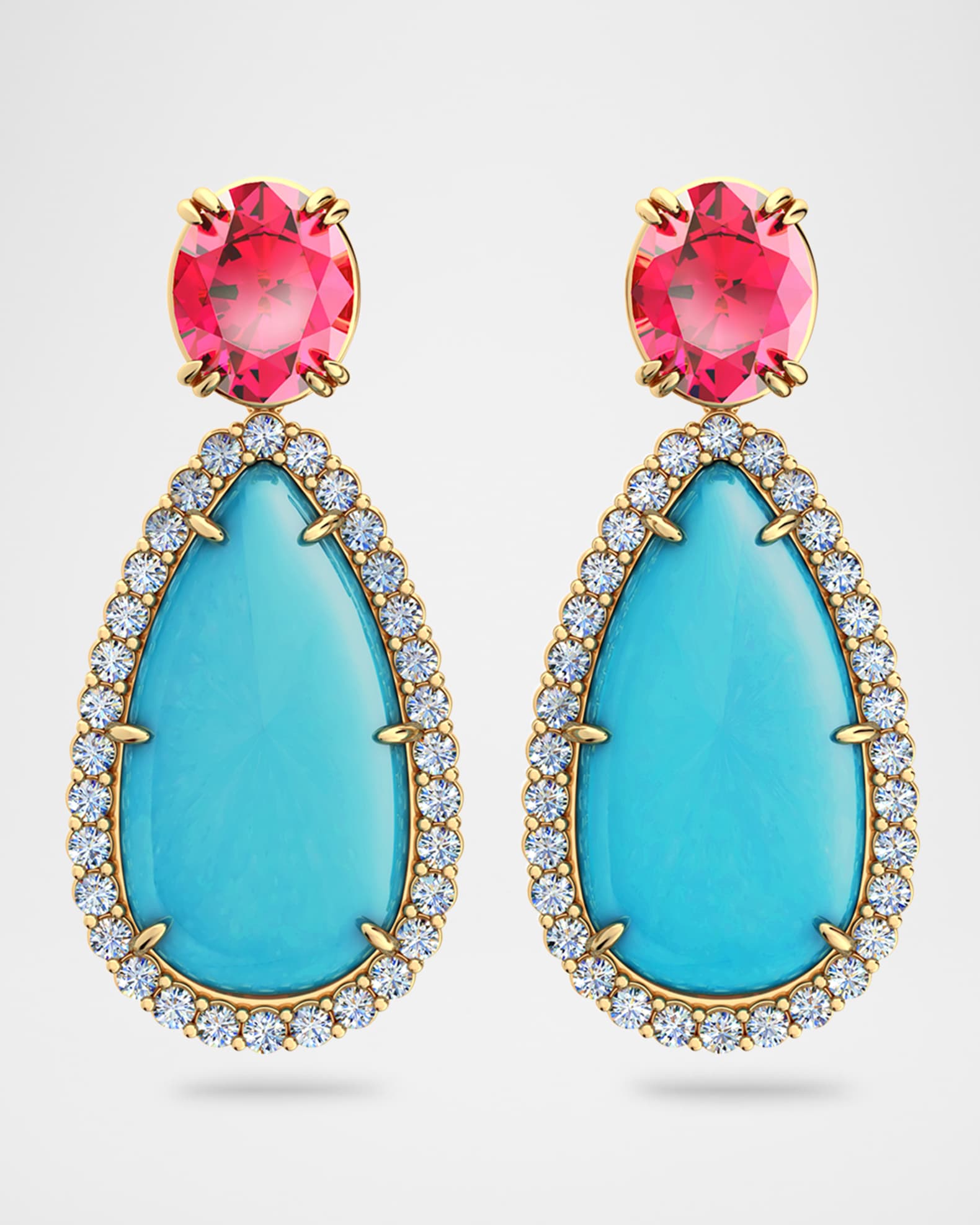 Winnie Earrings with Rubellite, Turquoise, and Diamonds 0