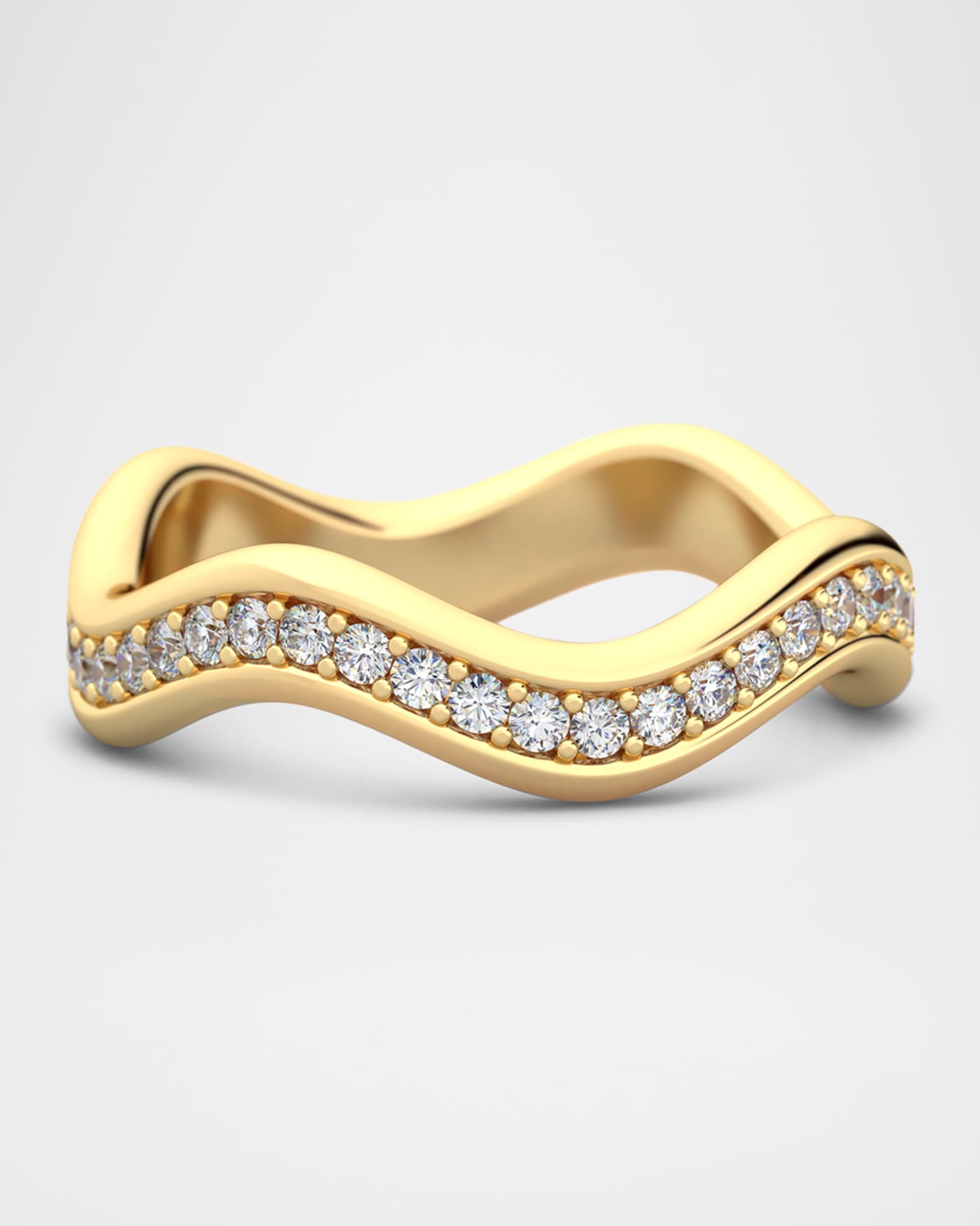 18K Yellow Gold Thick Curve Stacking Ring with Diamonds 0