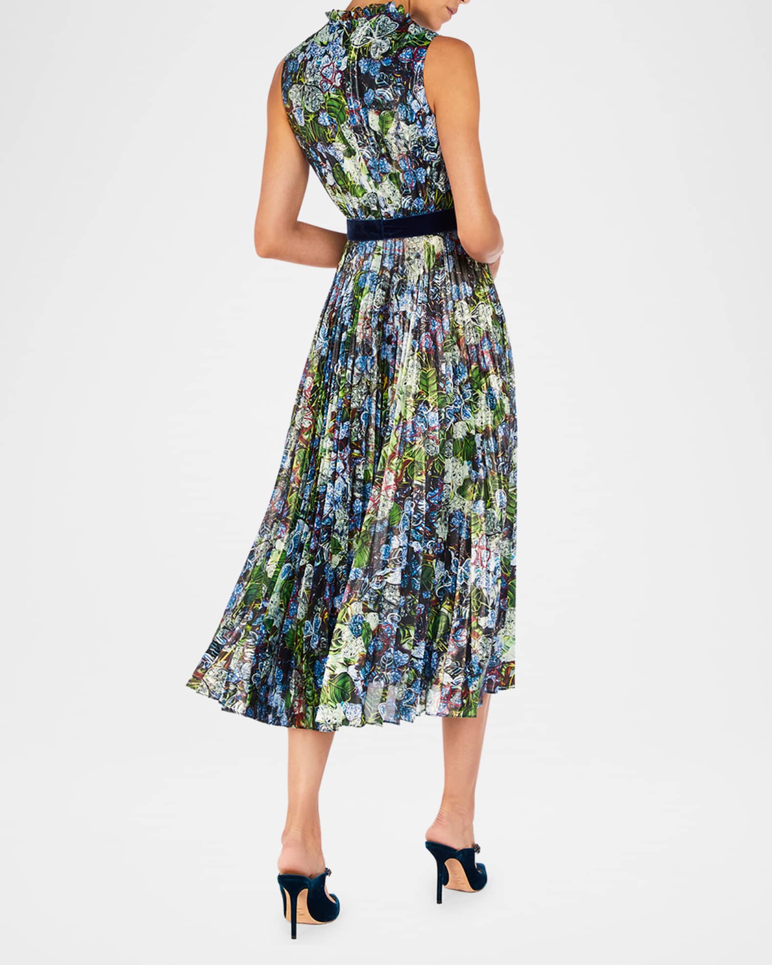 Hollie Clover Lapis-Print Pleated Lame Midi Dress 1