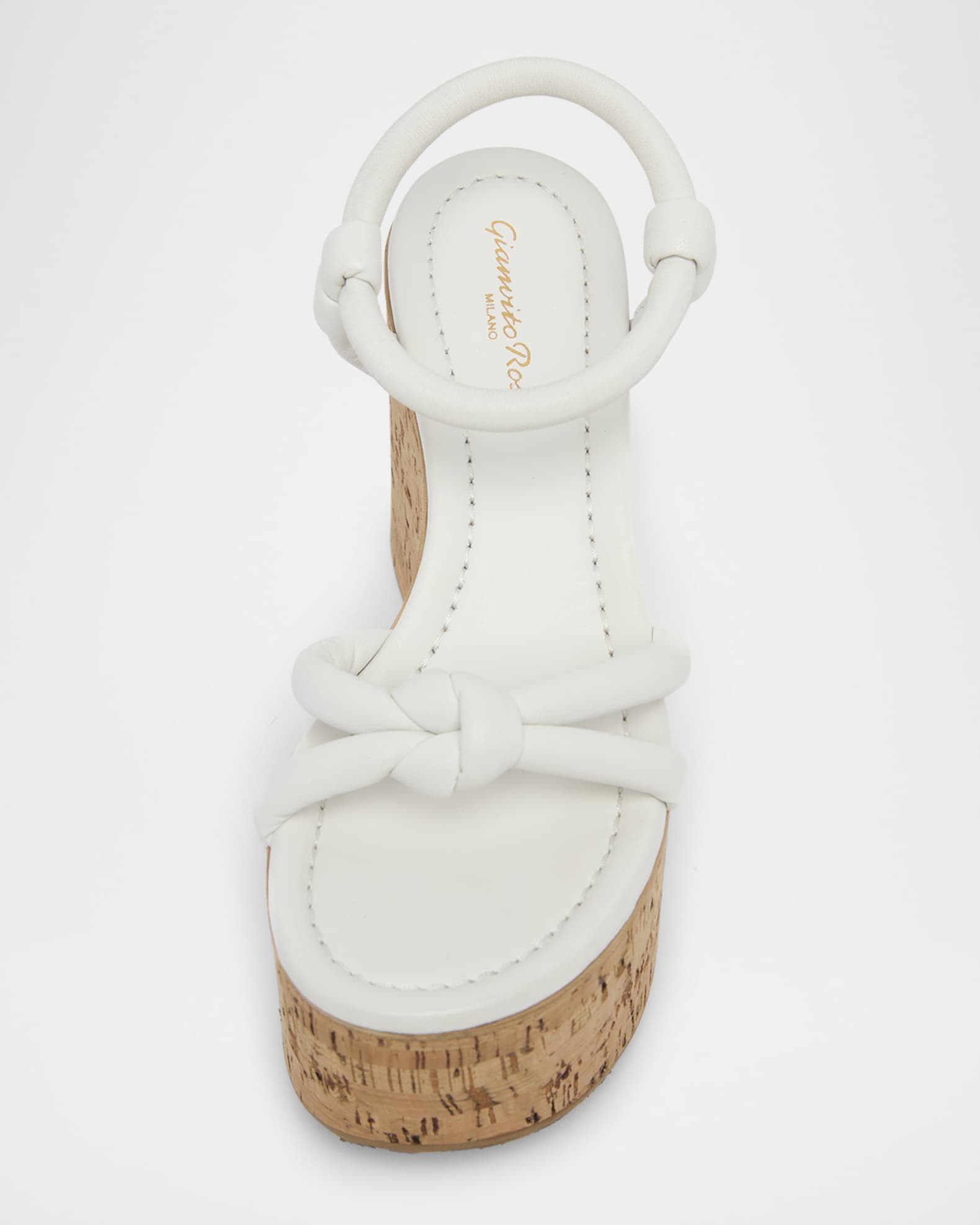 【Gianvito Rossi】 Knotレザー flatformサンダル Knot leather flatform sandals in white - Gianvito Rossi