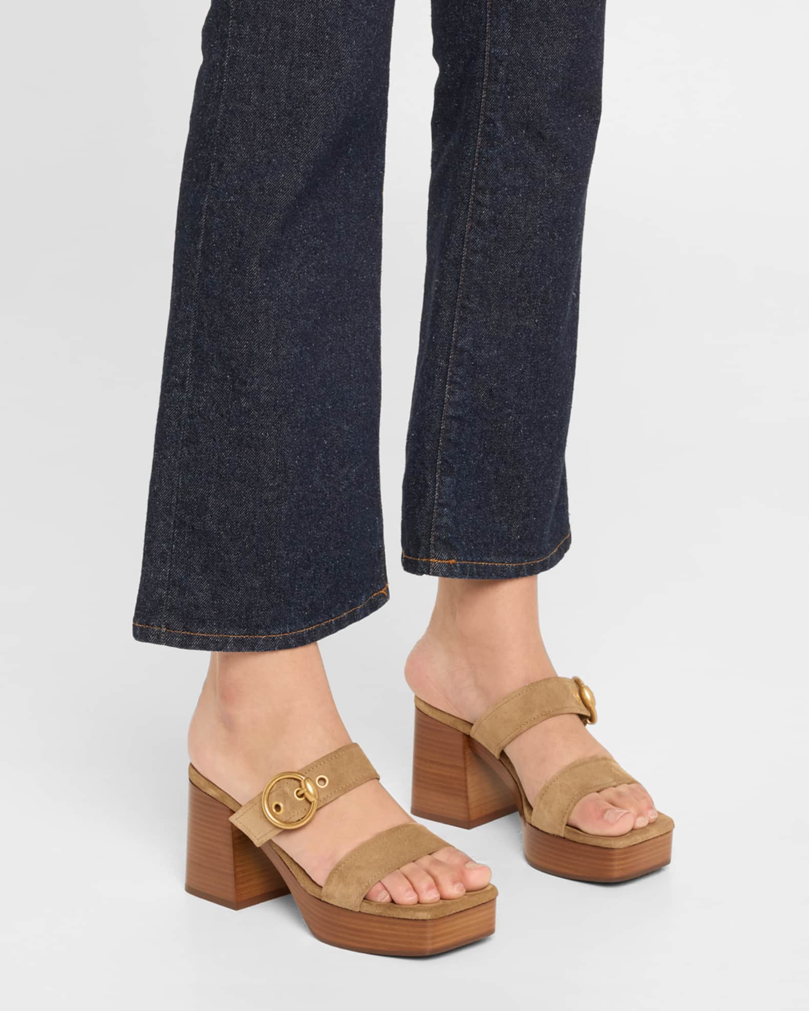 Suede Buckle Dual-Band Platform Slide Sandals 1