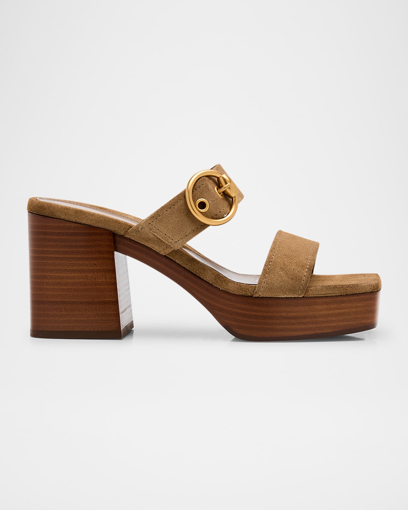 Suede Buckle Dual-Band Platform Slide Sandals 0