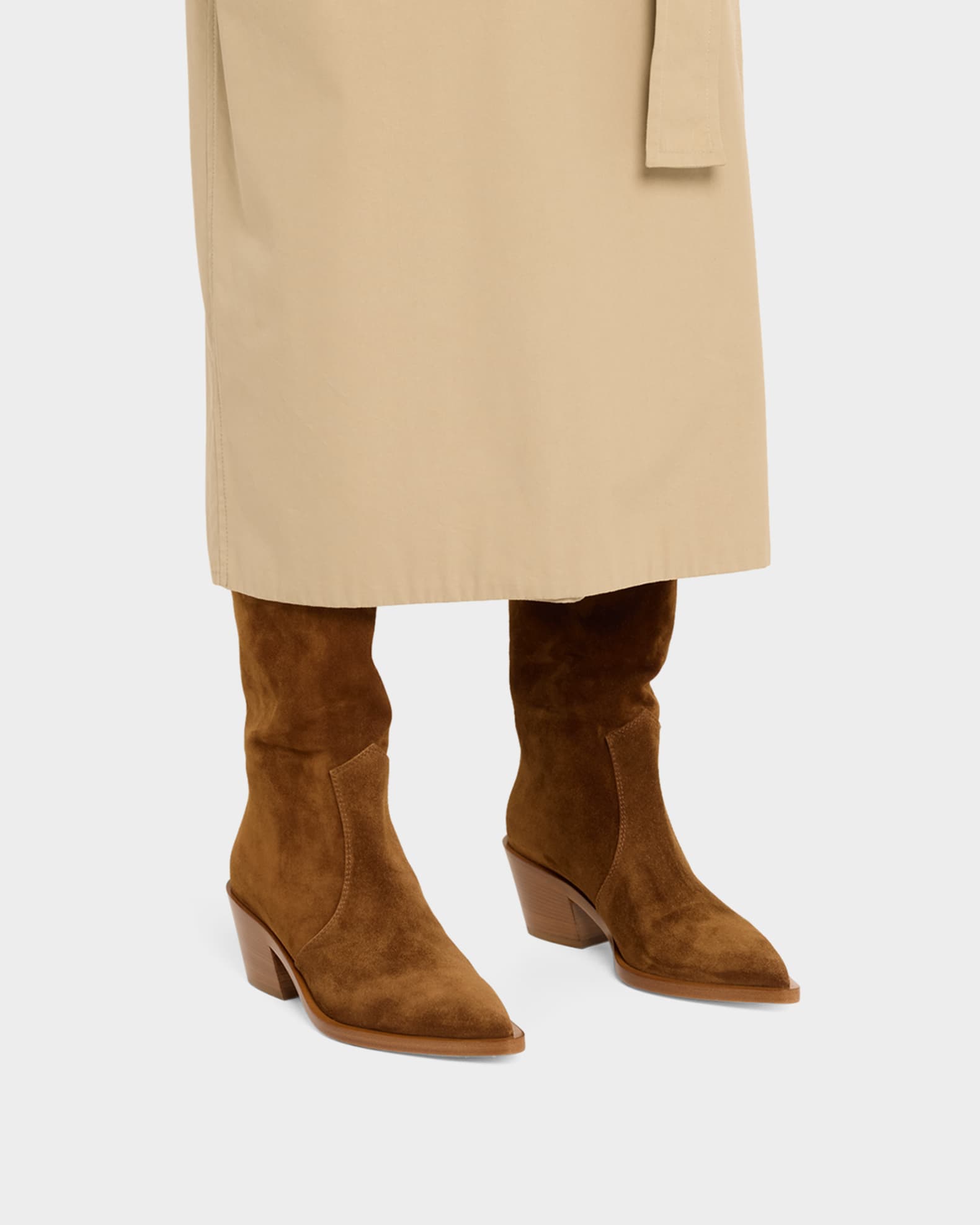 Suede Tall Western Boots - Thumbnail 2