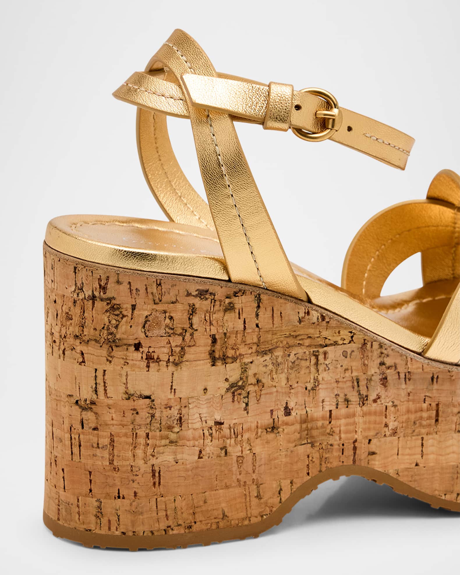 【Gianvito Rossi】レザー wedgeサンダル Gianvito Rossi - Black Nappa Leather Strappy Wedge, 100mm