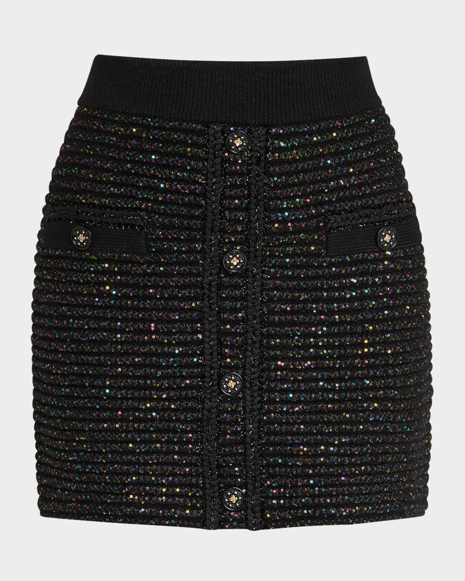 Sequin Textured-Knit Mini Skirt 0