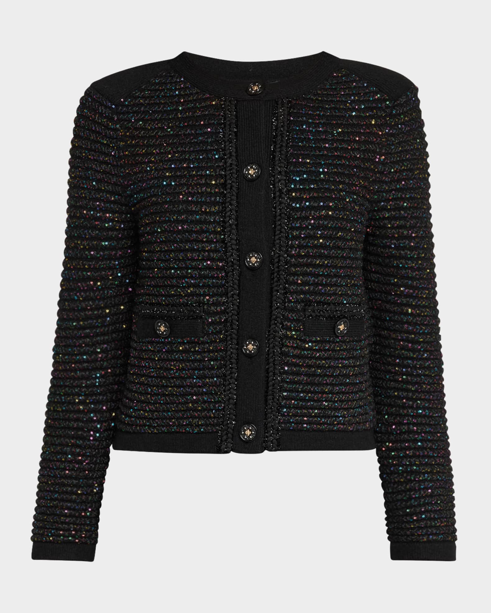 Sequin Textured-Knit Cardigan Jacket 0