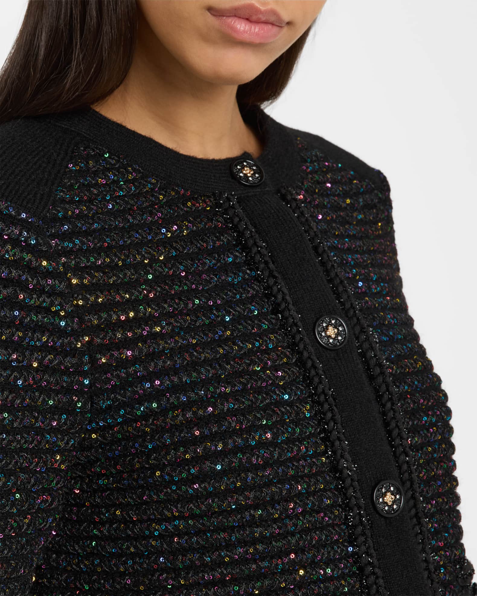 Milly Sequin Textured-Knit Cardigan Jacket | Neiman Marcus